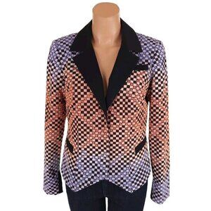 Designer Jen Kao Runway Geometric Stitched Blazer Jacket Size 4 S RARE!